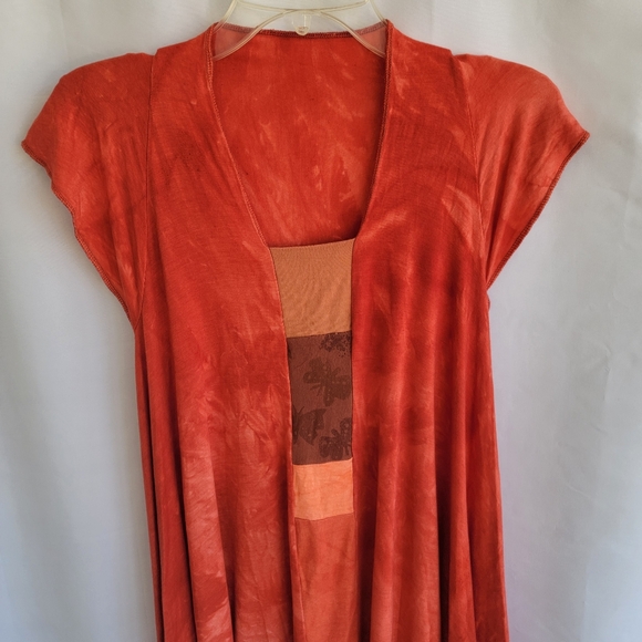 Red summer cover-up, mini dress, wear with leggings, boho. Sz M - Picture 3 of 9
